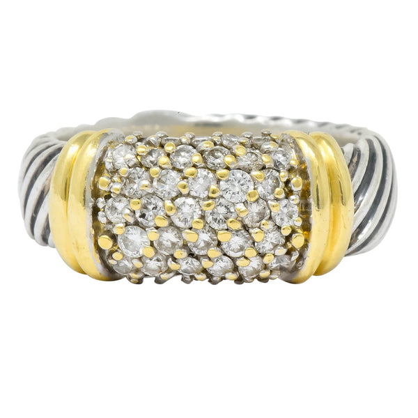 David Yurman Diamond 18 Karat Gold Sterling Silver Metro Ring
