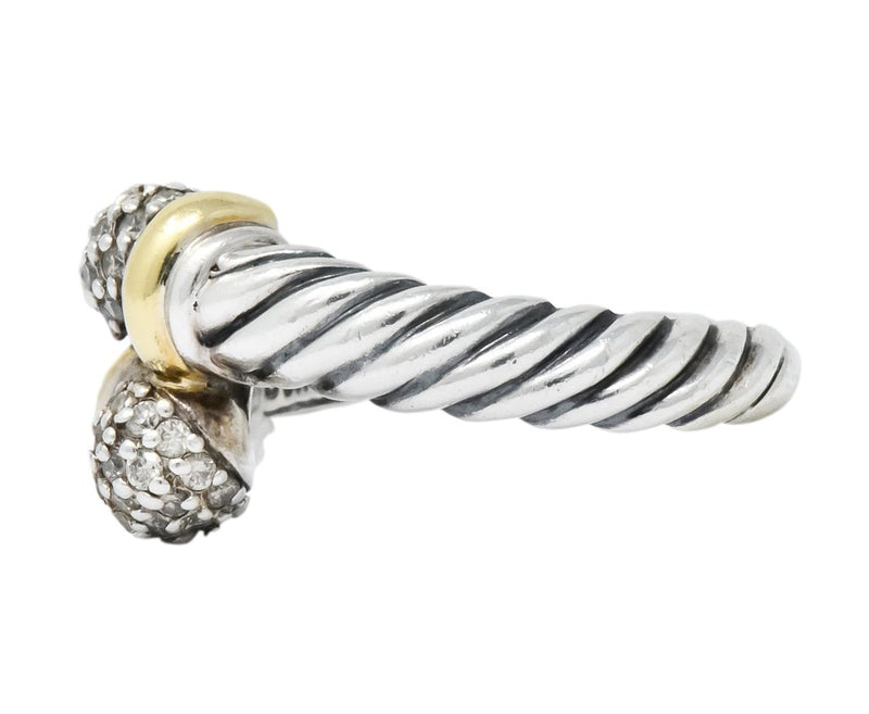 David Yurman Diamond Sterling Silver 18 Karat Gold Bypass Ring - Wilson's Estate Jewelry