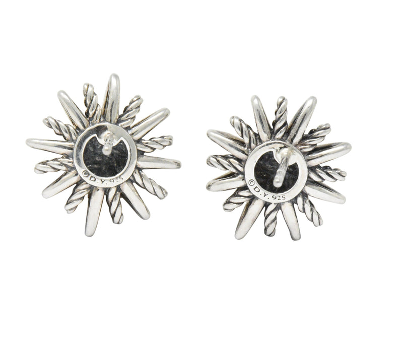 David Yurman Diamond Sterling Silver Starburst Earrings Wilson's Estate Jewelry