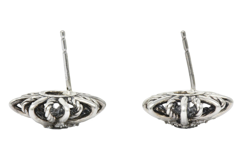 David Yurman Diamond Sterling Silver Starburst Earrings Wilson's Estate Jewelry