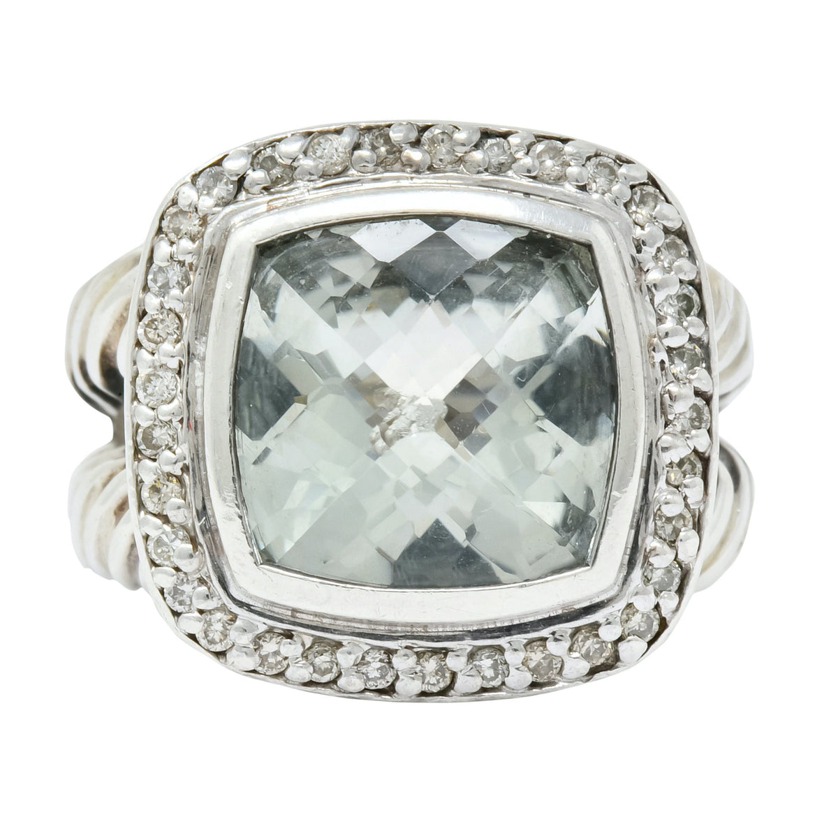 David Yurman Green Quartz Diamond Sterling Silver Petite Albion