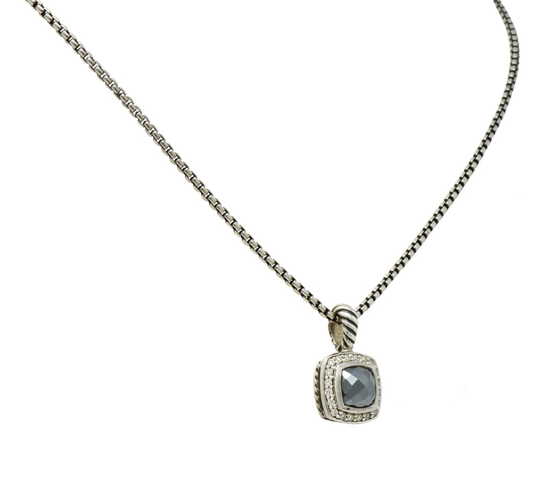 David Yurman Hematite Diamond Sterling Silver Petite Albion Pendant Necklace - Wilson's Estate Jewelry