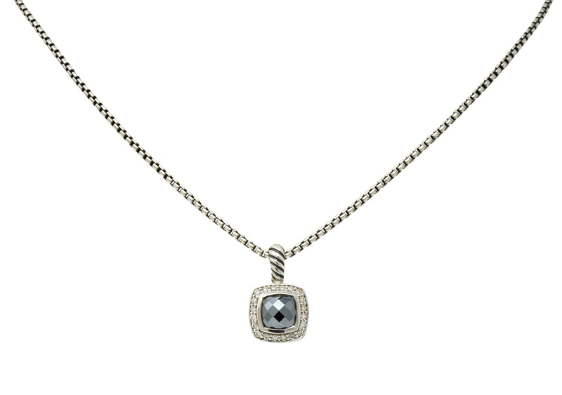 David Yurman Hematite Diamond Sterling Silver Petite Albion Pendant Necklace - Wilson's Estate Jewelry