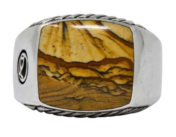 David Yurman Jasper Sterling Silver Men's Exotic Stone Ring - Wilson's Estate Jewelry