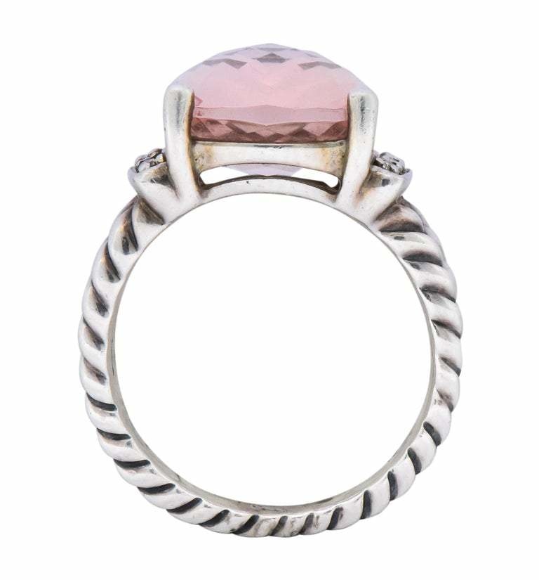 David Yurman Morganite Diamond Sterling Silver Large Cable Ring - Wilson's Estate Jewelry