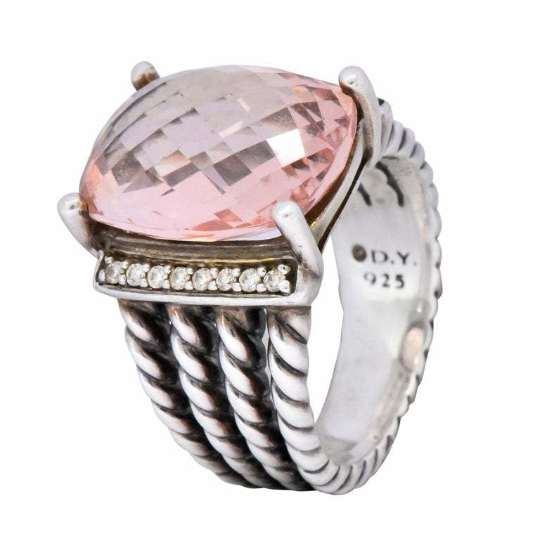 David Yurman Morganite Diamond Sterling Silver Large Cable Ring - Wilson's Estate Jewelry