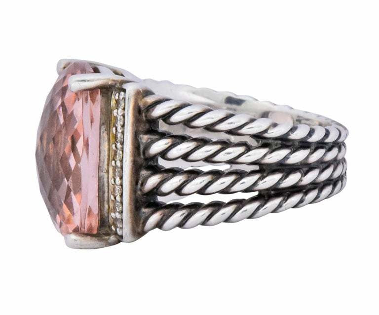 David Yurman Morganite Diamond Sterling Silver Large Cable Ring - Wilson's Estate Jewelry
