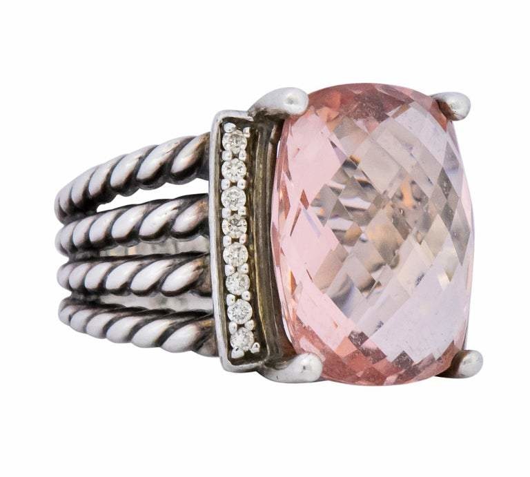 David Yurman Morganite Diamond Sterling Silver Large Cable Ring - Wilson's Estate Jewelry