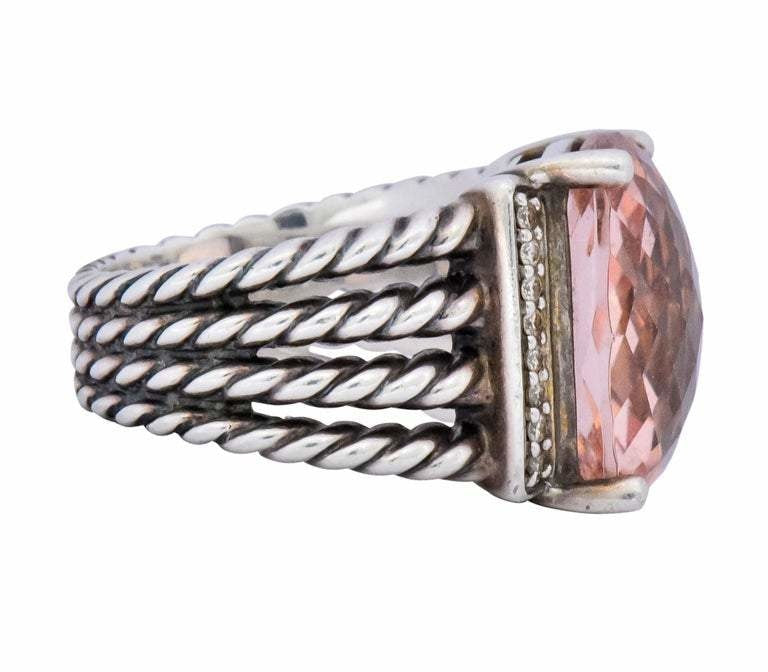 David Yurman Morganite Diamond Sterling Silver Large Cable Ring - Wilson's Estate Jewelry