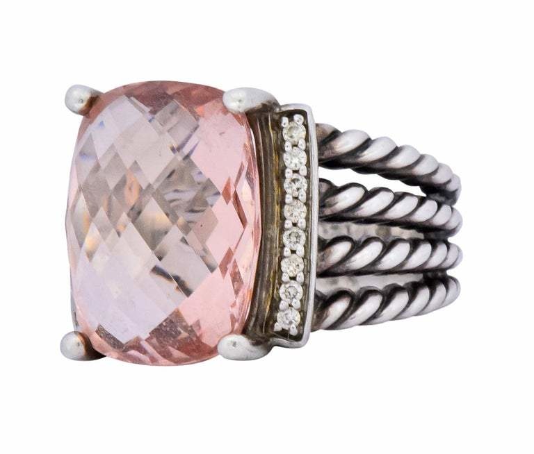 David Yurman Morganite Diamond Sterling Silver Large Cable Ring - Wilson's Estate Jewelry