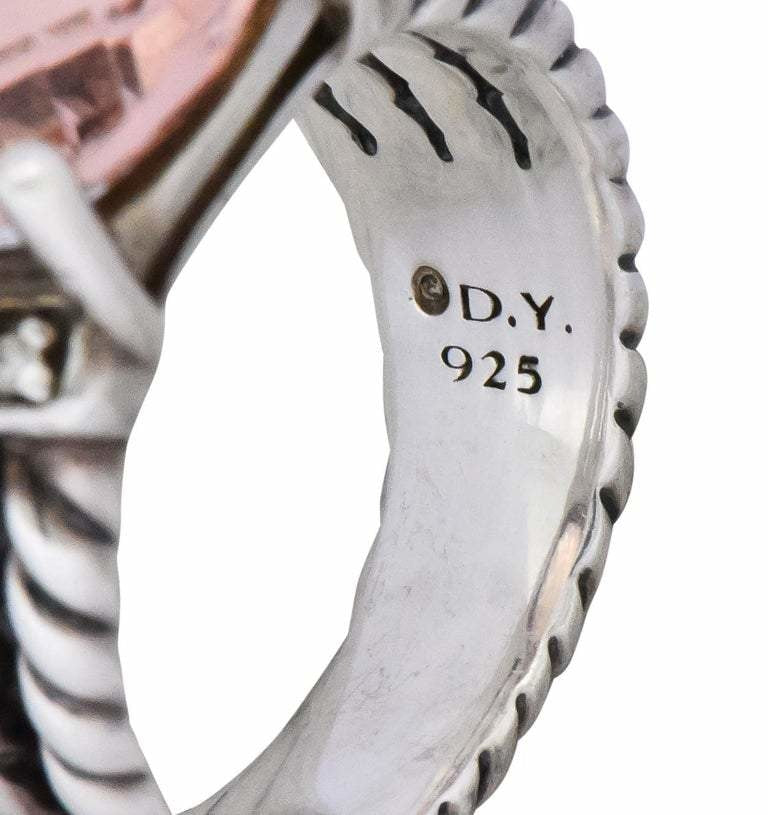 David Yurman Morganite Diamond Sterling Silver Large Cable Ring - Wilson's Estate Jewelry