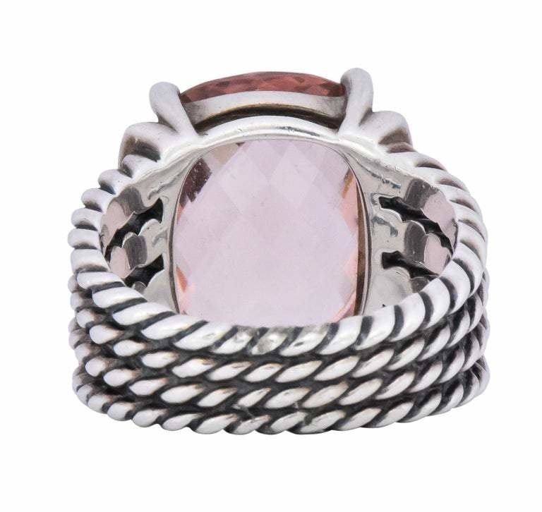 David Yurman Morganite Diamond Sterling Silver Large Cable Ring - Wilson's Estate Jewelry