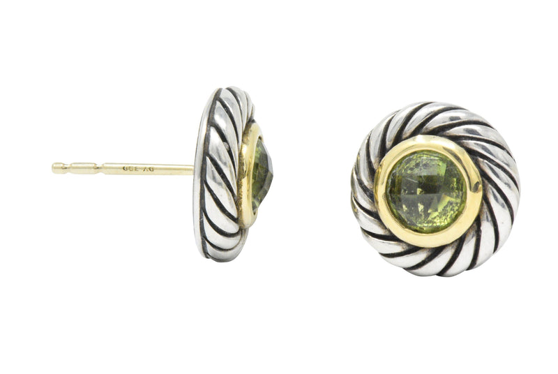 David Yurman Peridot 18 Karat Gold Sterling Silver Cookie Earrings Wilson's Estate Jewelry