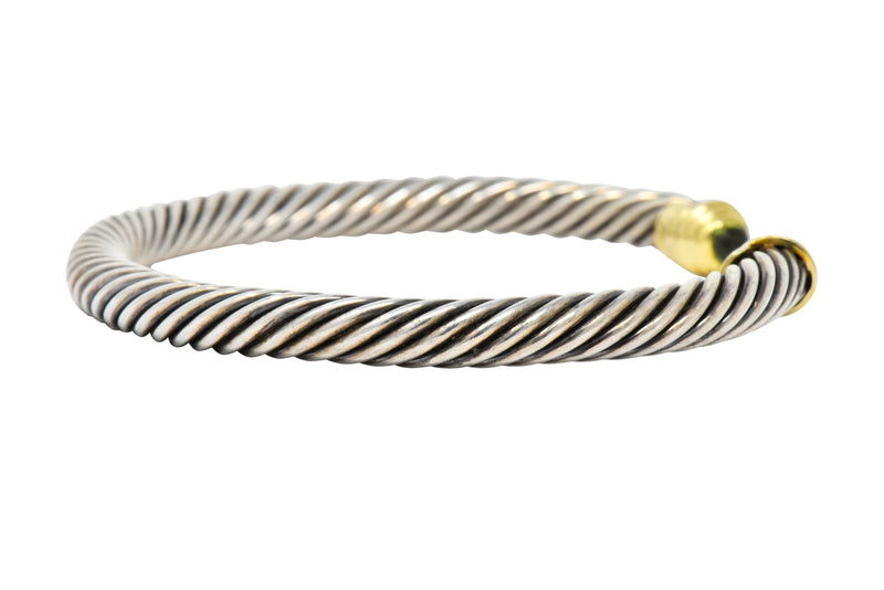 David Yurman Peridot Sterling Silver 14 Karat Gold Cable Classics Cuff Bracelet - Wilson's Estate Jewelry