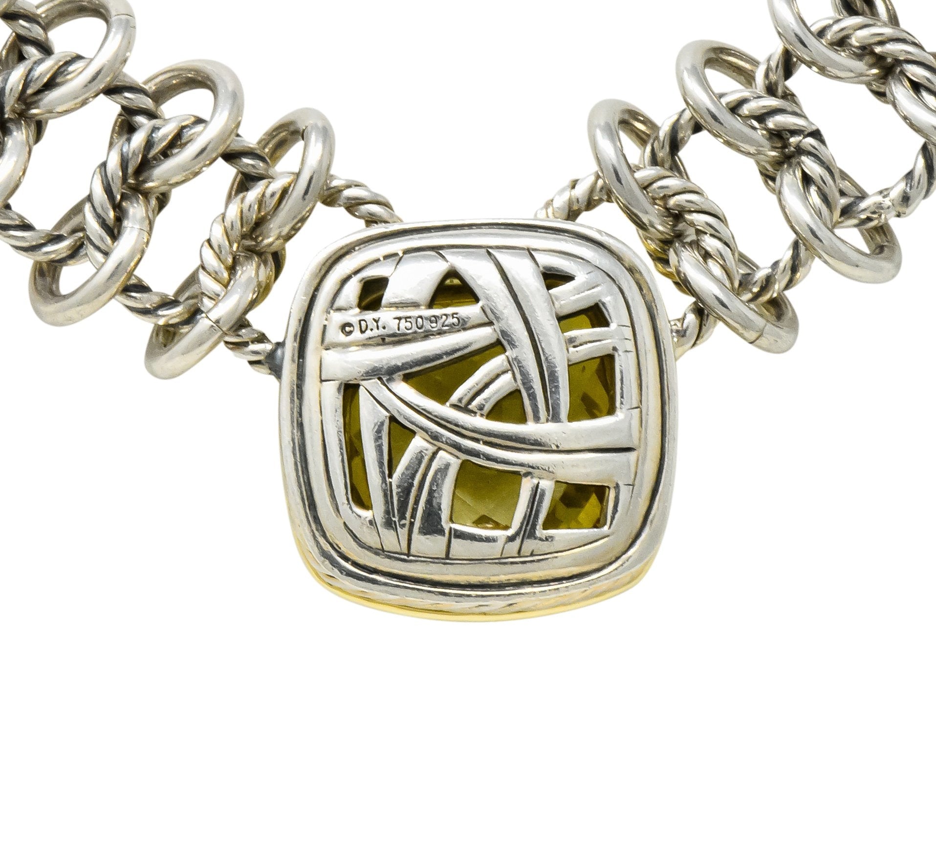 David Yurman Quartz 18 Karat Gold Woven Sterling Silver Link Chain Necklace - Wilson's Estate Jewelry