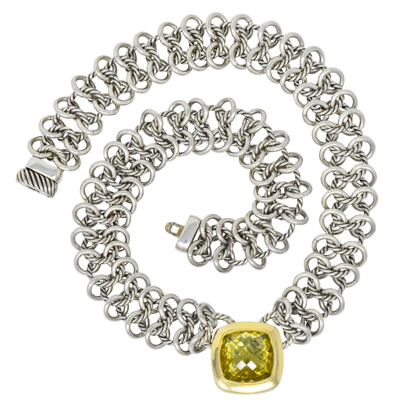 David Yurman Quartz 18 Karat Gold Woven Sterling Silver Link Chain Necklace - Wilson's Estate Jewelry