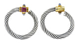 David Yurman Rhodolite Garnet Iolite Sterling Silver 14 Karat Gold Earrings - Wilson's Estate Jewelry