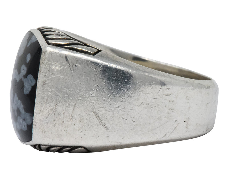 David Yurman Snowflake Obsidian Sterling Silver Men's Exotic Stone Ring - Wilson's Estate Jewelry