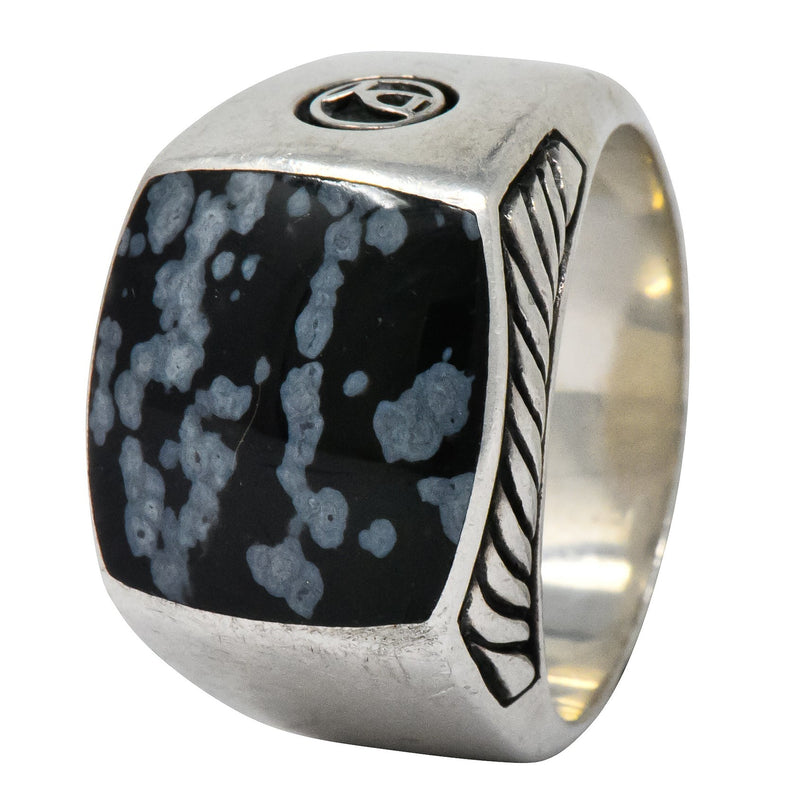 David Yurman Snowflake Obsidian Sterling Silver Men s Exotic Stone Ring