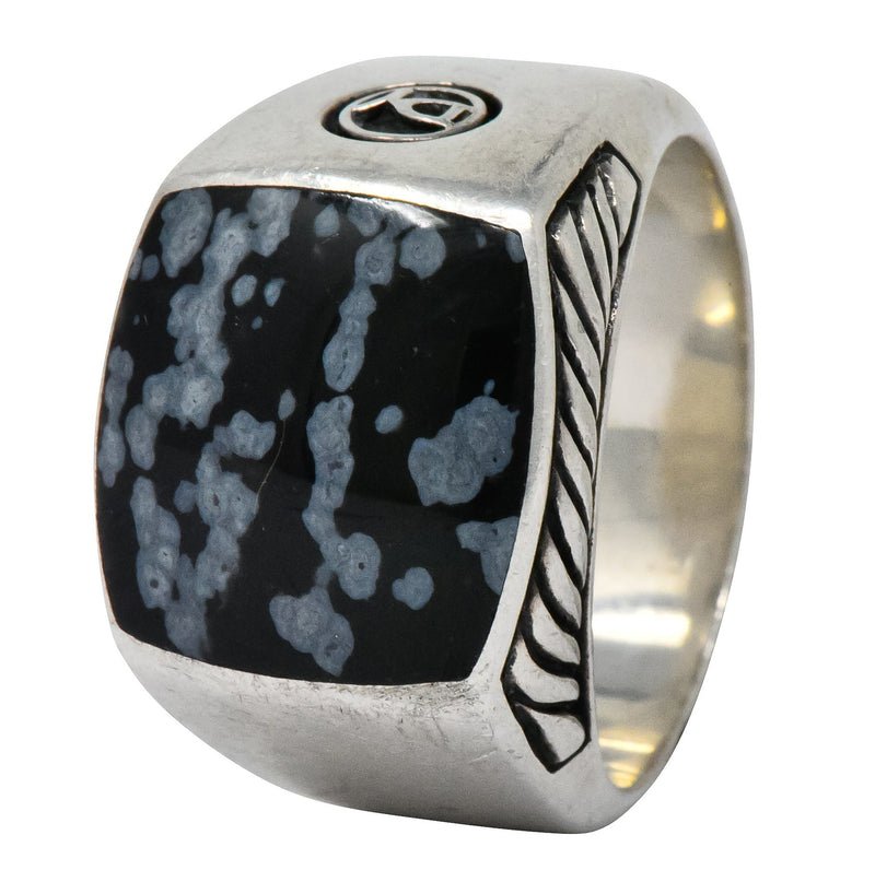 David Yurman Snowflake Obsidian Sterling Silver Men's Exotic Stone Ring - Wilson's Estate Jewelry