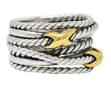 David Yurman Sterling Silver 18 Karat Gold Double X Crossover Ring - Wilson's Estate Jewelry