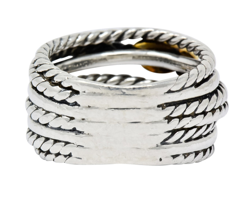 David Yurman Sterling Silver 18 Karat Gold Double X Crossover Ring - Wilson's Estate Jewelry