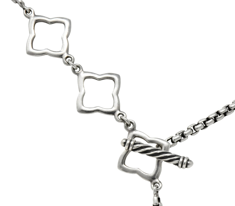 David Yurman Sterling Silver 18 Karat Gold Long Quatrefoil Chain Necklace - Wilson's Estate Jewelry