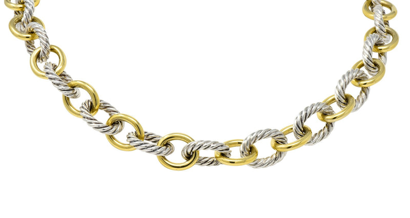 David Yurman Sterling Silver 18 Karat Two Tone Gold Cable Link