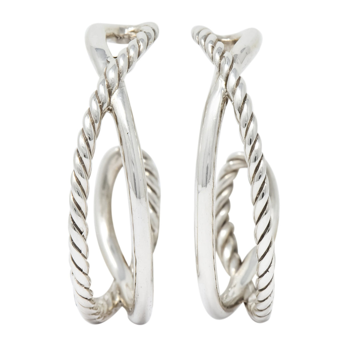 David Yurman Sterling Silver Twisted Cable Hoop Earrings display picture 1