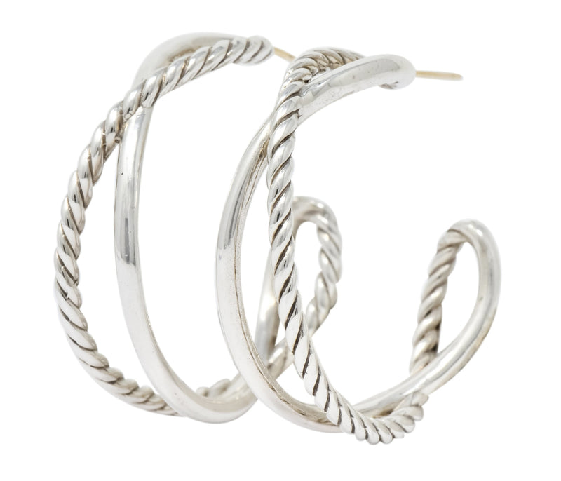David Yurman Sterling Silver Twisted Cable Hoop Earrings - Wilson's Estate Jewelry