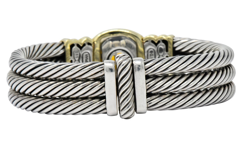 David Yurman Vintage Citrine Iolite Sterling Silver 14 Karat Gold Triple Cable Bracelet - Wilson's Estate Jewelry