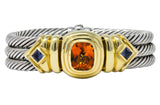 David Yurman Vintage Citrine Iolite Sterling Silver 14 Karat Gold Triple Cable Bracelet - Wilson's Estate Jewelry