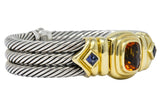 David Yurman Vintage Citrine Iolite Sterling Silver 14 Karat Gold Triple Cable Bracelet - Wilson's Estate Jewelry