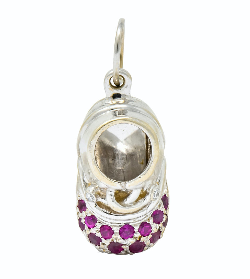 Diamond 0.25 CTW Pink Sapphire 18 Karat Gold Baby Shoe Charm - Wilson's Estate Jewelry