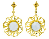 Doris Panos Diamond Mother-Of-Pearl 18 Karat Gold Sunburst Drop Earrings Wilson's Estate Jewelry