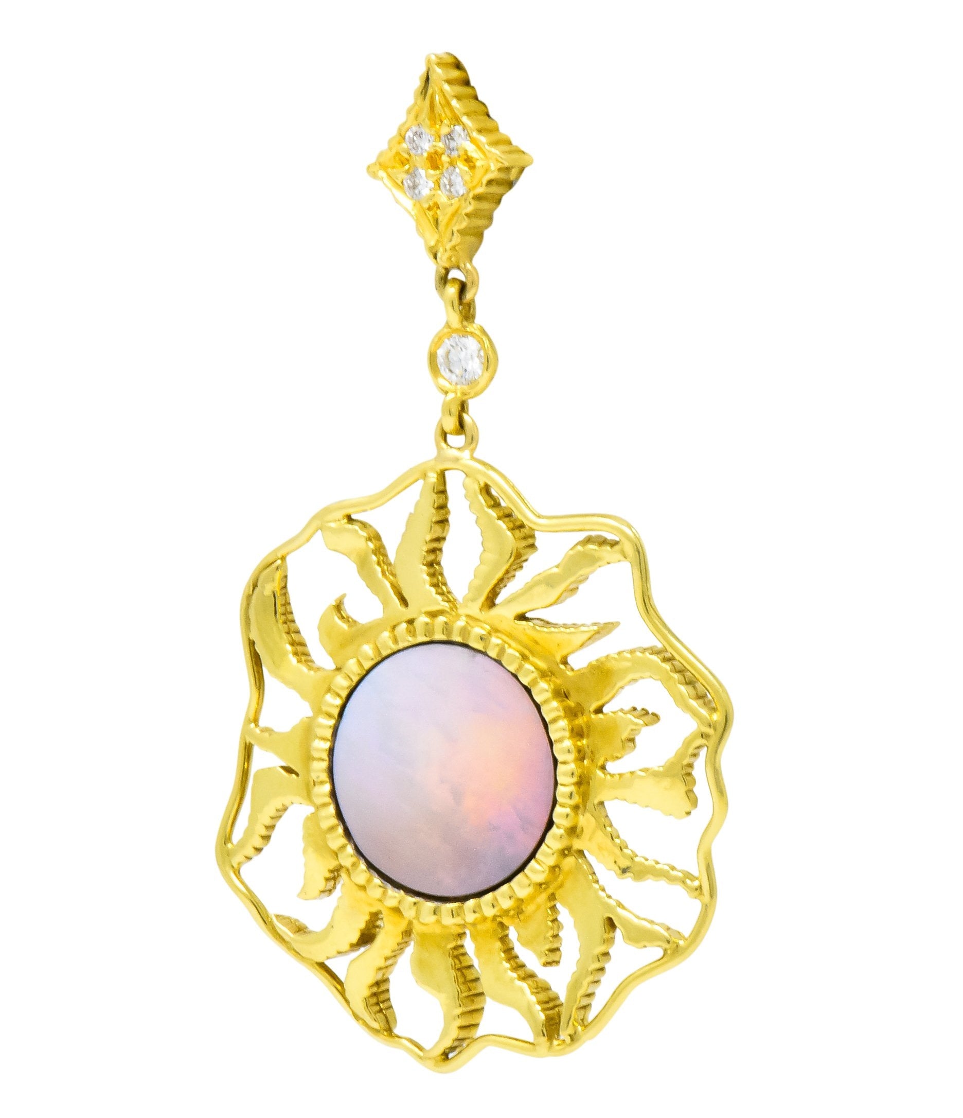 Doris Panos Diamond Mother-Of-Pearl 18 Karat Gold Sunburst Drop Earrings Wilson's Estate Jewelry