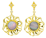 Doris Panos Diamond Mother-Of-Pearl 18 Karat Gold Sunburst Drop Earrings Wilson's Estate Jewelry