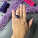 Vintage Checkerboard Cut Amethyst Diamond 14 Karat White Gold Gemstone Cluster Ring