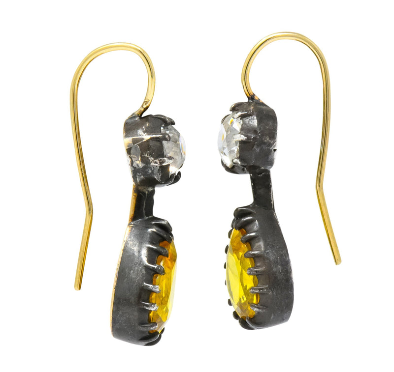 Early Victorian 1840's 5.30 CTW Sapphire Diamond Silver Gold Drop Earrings - Wilson's Estate Jewelry