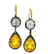 Early Victorian 1840's 5.30 CTW Sapphire Diamond Silver Gold Drop Earrings - Wilson's Estate Jewelry