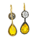 Early Victorian 1840's 5.30 CTW Sapphire Diamond Silver Gold Drop Earrings - Wilson's Estate Jewelry