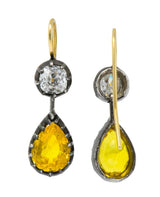 Early Victorian 1840's 5.30 CTW Sapphire Diamond Silver Gold Drop Earrings - Wilson's Estate Jewelry
