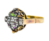 Early Victorian Diamond Ruby Demantoid Garnet Silver-Topped 14 Karat Gold Beetle Ring - Wilson's Estate Jewelry