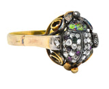 Early Victorian Diamond Ruby Demantoid Garnet Silver-Topped 14 Karat Gold Beetle Ring - Wilson's Estate Jewelry