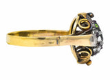 Early Victorian Diamond Ruby Demantoid Garnet Silver-Topped 14 Karat Gold Beetle Ring - Wilson's Estate Jewelry