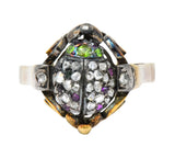 Early Victorian Diamond Ruby Demantoid Garnet Silver-Topped 14 Karat Gold Beetle Ring - Wilson's Estate Jewelry