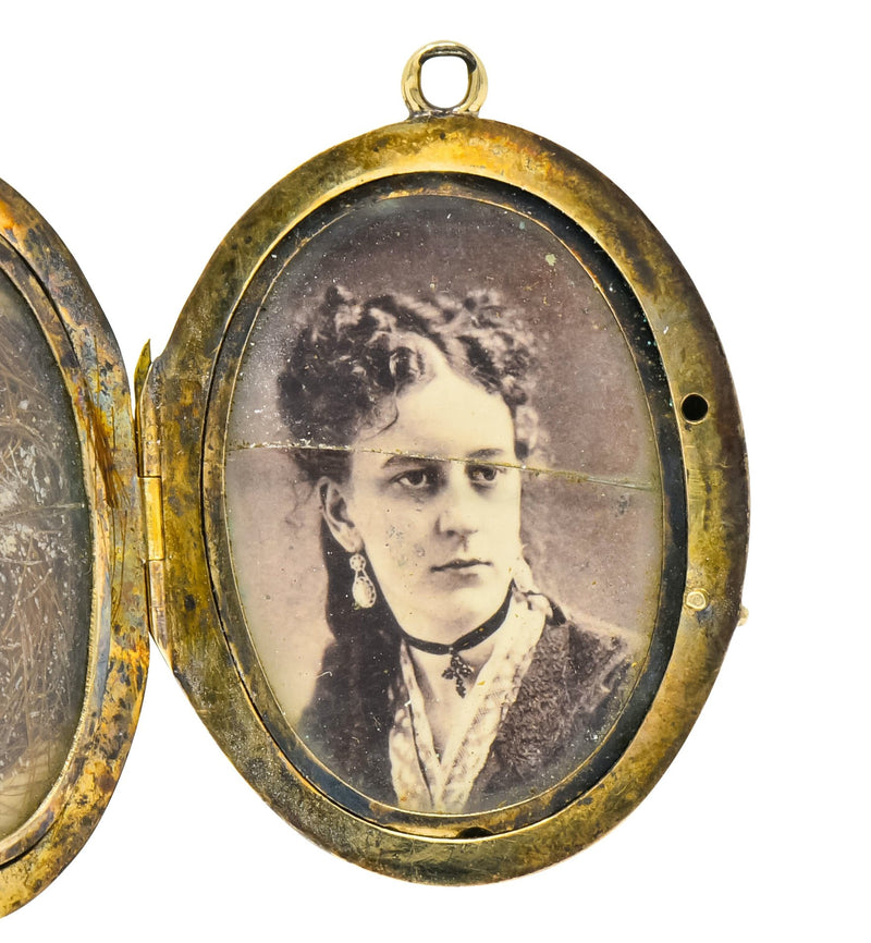 Early Victorian Enamel Rose Cut Diamond 14 Karat Gold Masquerade Mourning Locket Pendant - Wilson's Estate Jewelry