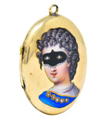 Early Victorian Enamel Rose Cut Diamond 14 Karat Gold Masquerade Mourning Locket Pendant - Wilson's Estate Jewelry