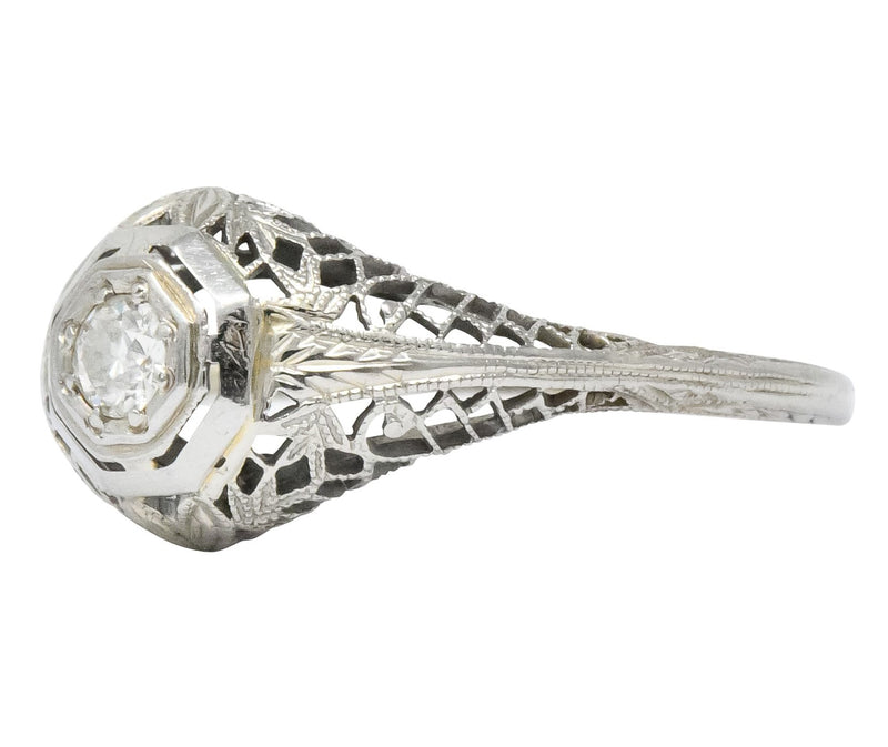 Edwardian 0.30 CTW Diamond 14 Karat White Gold Engagement Ring - Wilson's Estate Jewelry