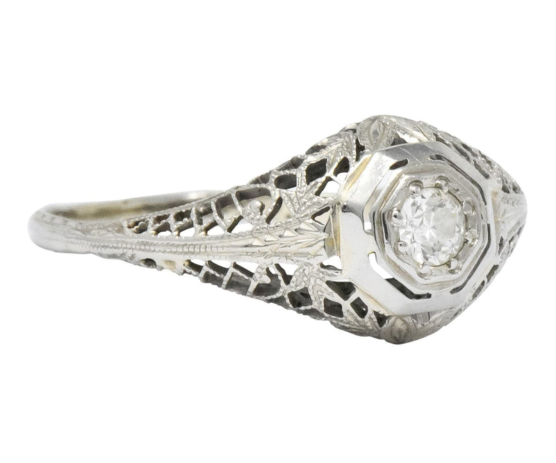 Edwardian 0.30 CTW Diamond 14 Karat White Gold Engagement Ring - Wilson's Estate Jewelry